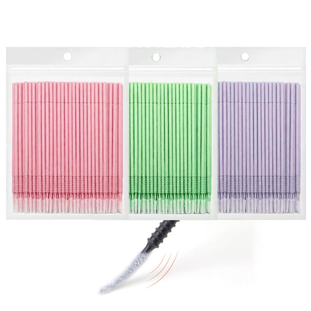 Eyelash Extension Options - ไม้พันสำลีทำความสะอาดขนตาปลอม 500 ชิ้น ปลายยาว/สั้น สำหรับลอกกาวต่อขนตา แปรงขนาดเล็กสำหรับแต่งหน้า