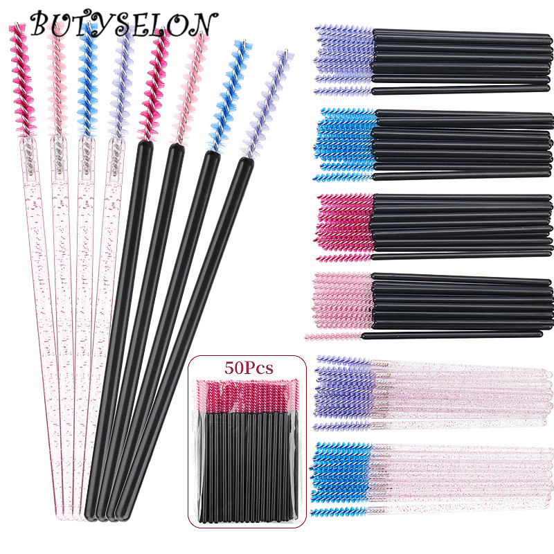 Micro Brush Applicator - 50Pcs Disposable Eyelash Brush แปรงขนตาคิ้วคริสตัลแต่งหน้า MicroBrush